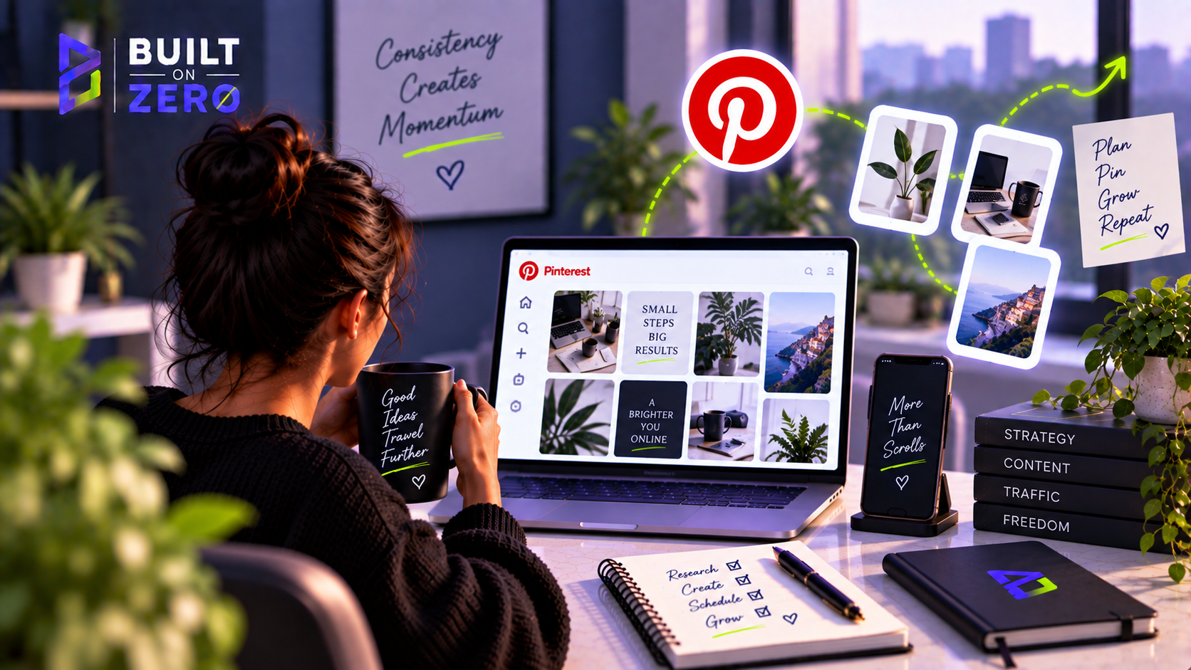 cozy pinterest growth workspace